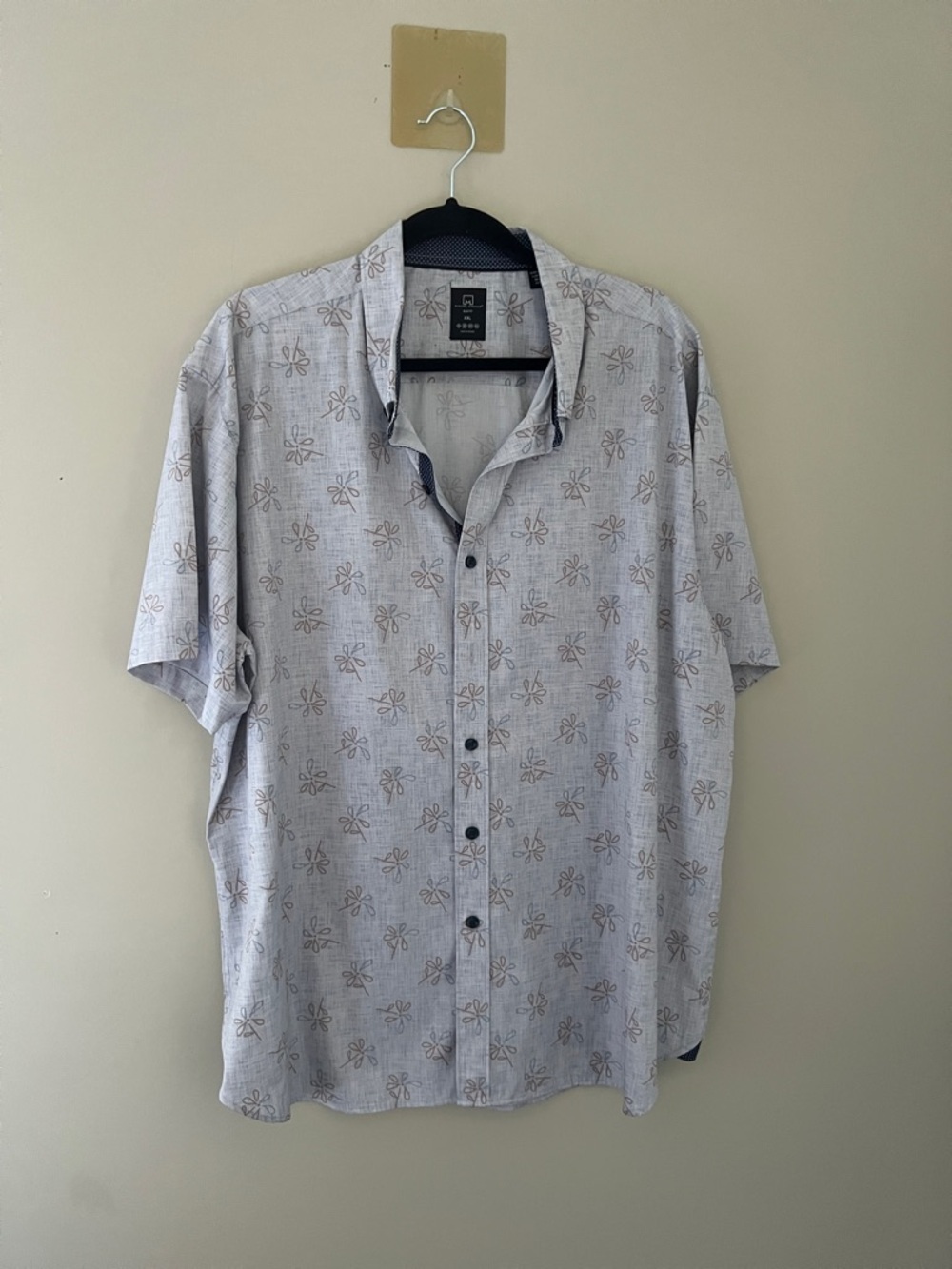 Michael Strahan Slim Fit Button Front Shirt XXL Gray Floral